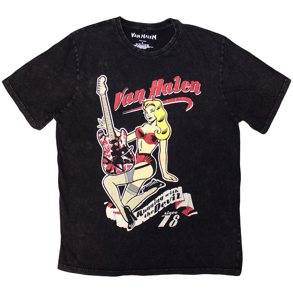 VAN HALEN ヴァンヘイレン (エドワード生誕 70周年 ) - Running With The Devil / Stone Wash / Black / Tシャツ / メンズ - PGS